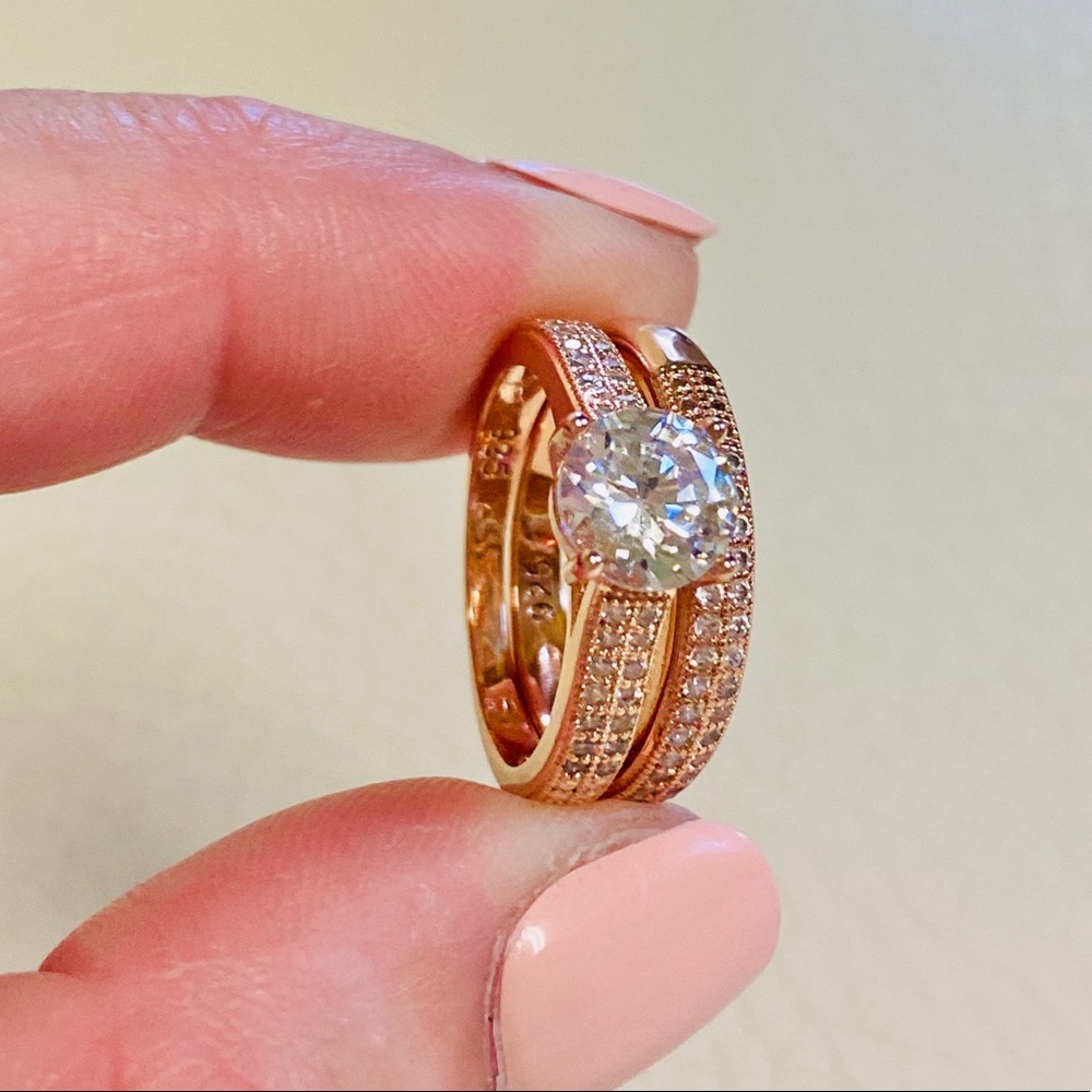 18k Rose Gold Filled Simulated Diamond Bridal Set - Picture 3 of 11